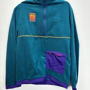 Adidas Men's Teal and Purple Fleece Zip-Up Sweater